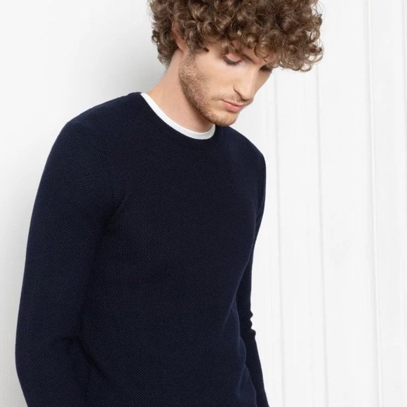 Navy crewneck sweater in merino wool size S French Brand Paris Yorker